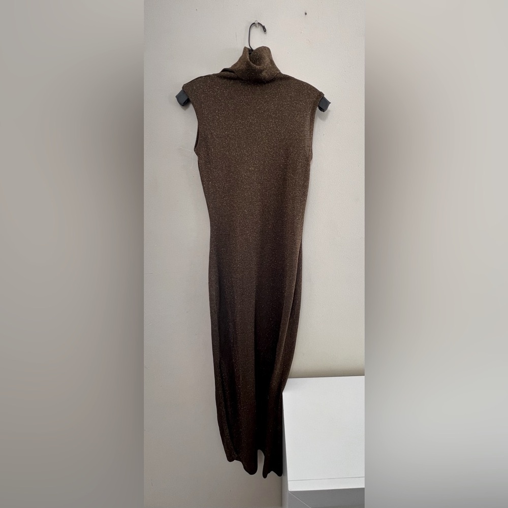 Vera Wang Dark Olive green Turtleneck Sheath Maxi Dress